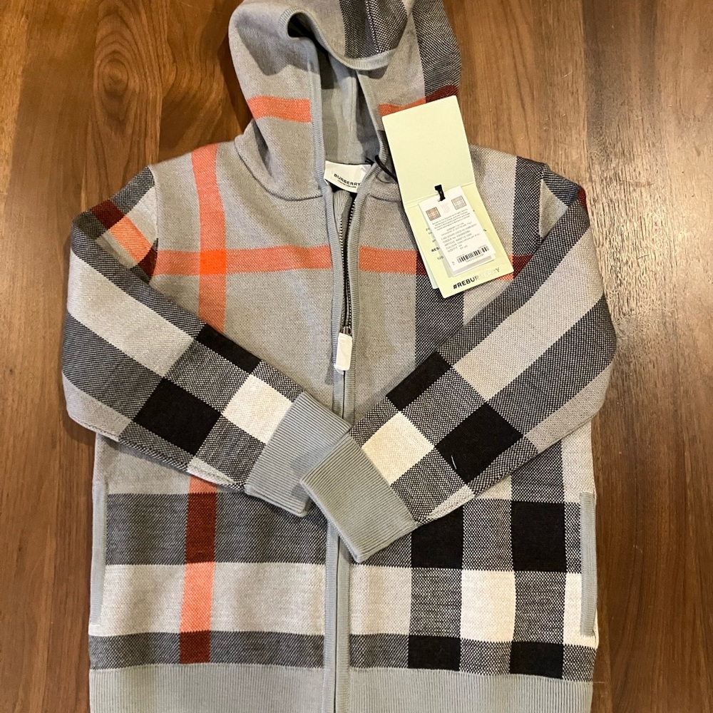 NWT - Burberry Check Knit Zip-Up Hoodie - Picture 3 of 8